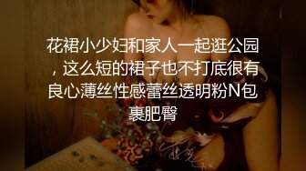 花裙小少妇和家人一起逛公园，这么短的裙子也不打底很有良心薄丝性感蕾丝透明粉N包裹肥臀