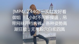 [MP4/ 2.44G] 一头红发好看御姐 ！3小时不间断操逼，吊带网袜开档内裤，各种姿势高潮狂喷，无毛粉穴白浆四溅